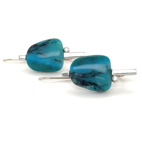 14k WG Turquoise & Diamond Earrings - Picture 1 of 9